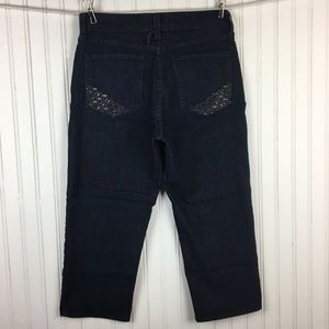 NYDJ Dark Washed Crop Jeans Decorated Rear Pockets